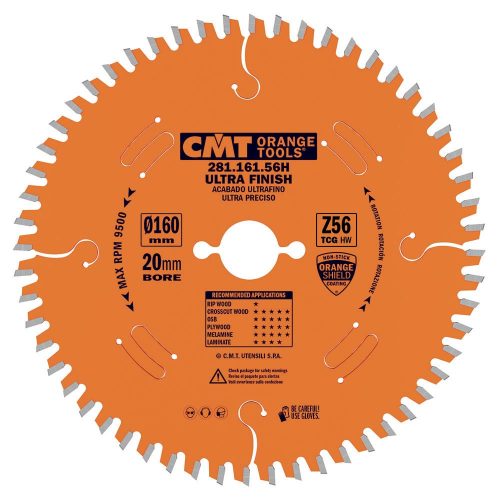 CMT Orange XTreme Körfűrészlap lamino-ra és DTD-re - D165x2,2 d20 Z56 HW