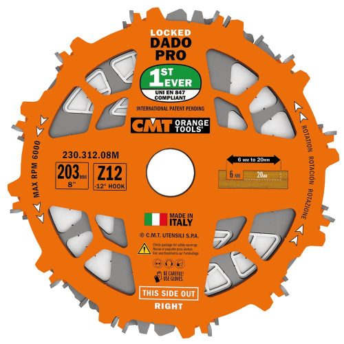 CMT hornyolótárcsa készlet DADO PRO - D203x6,2-20 d30 Z12 HW