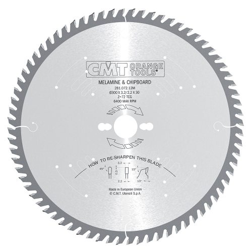 CMT Industrial Körfűrészlap lamino-ra és DTD-re - D250x3,2 d30 Z60 HW