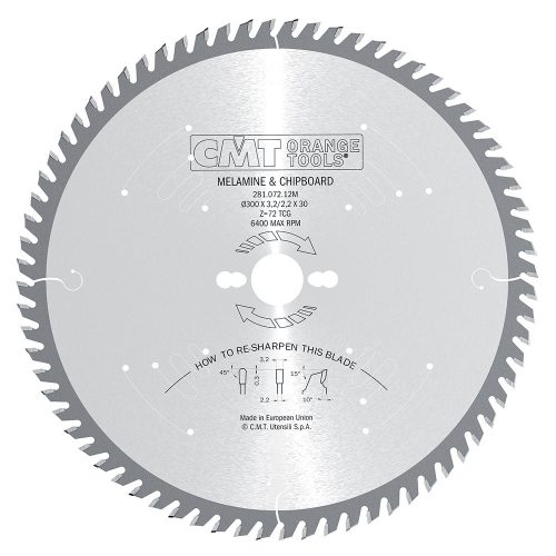 CMT Industrial Körfűrészlap lamino-ra és DTD-re - D220x3,2 d30 Z64 HW