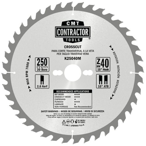 CMT Contractor Körfűrészlap fára, Masterpack - D160x2,2 d20 Z40 HW, 10db